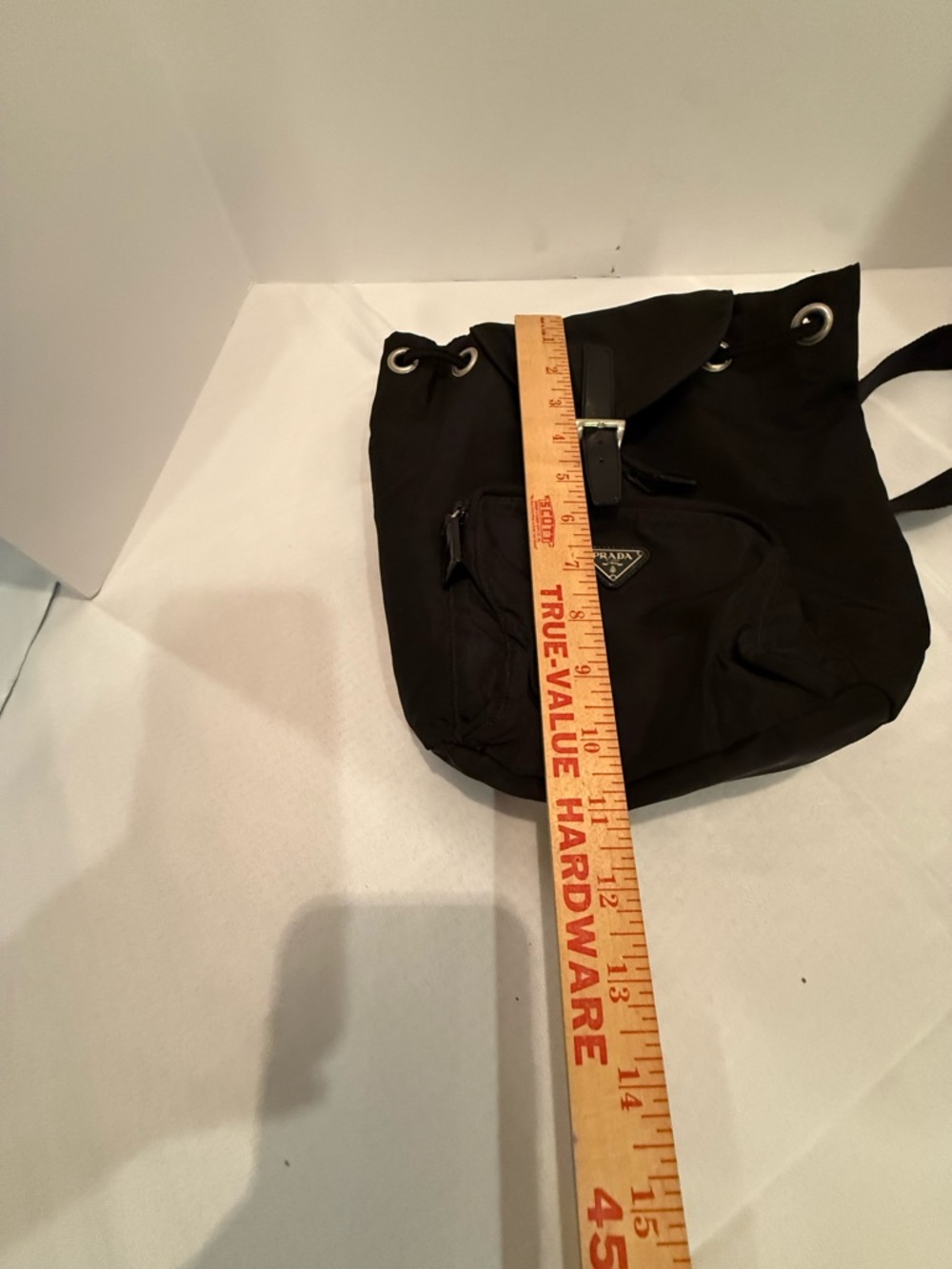 Prada Black Nylon Drawstring Backpack with Front Zip Pocket - Picture 13 of 14